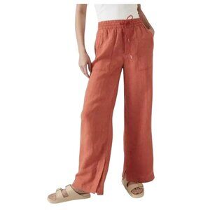 Athleta Women's  Size 4  Orange Linen-Blend Wide-Leg PantsWith Elastic Waist